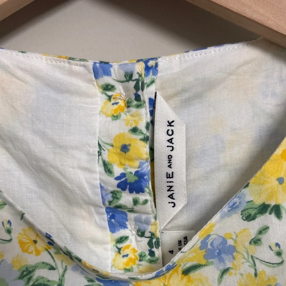 Precious Cotton Lined Janie and Jack Yellow & Blue Floral Puff-Sleeve Dress 4